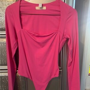 Pink Fitted Bodysuit with Asymmetrical Design